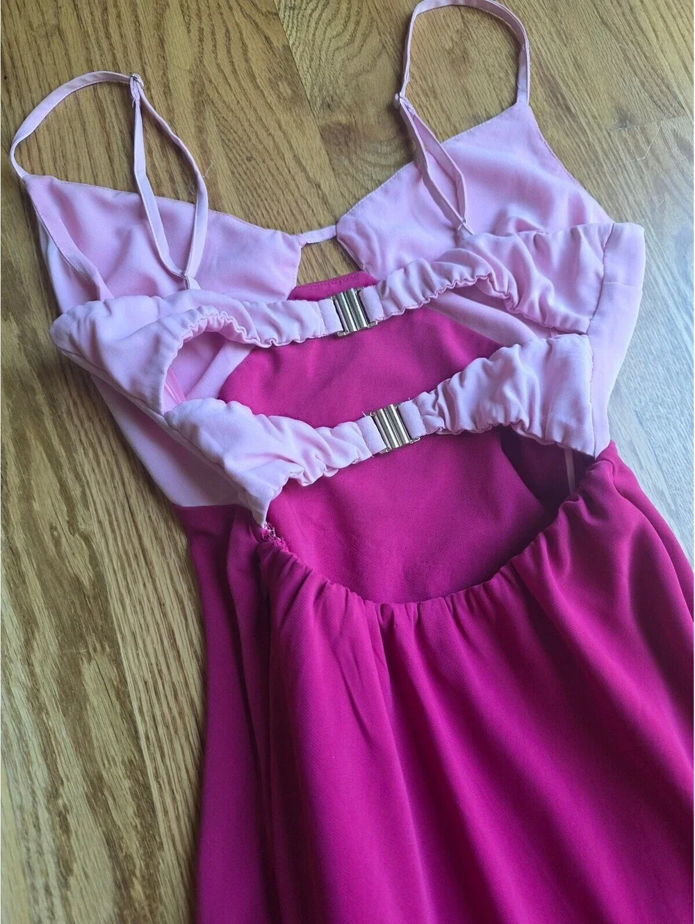 Abercrombie and Fitch Two-tone Colorblock Maxi Dress Hot pink and light Pink